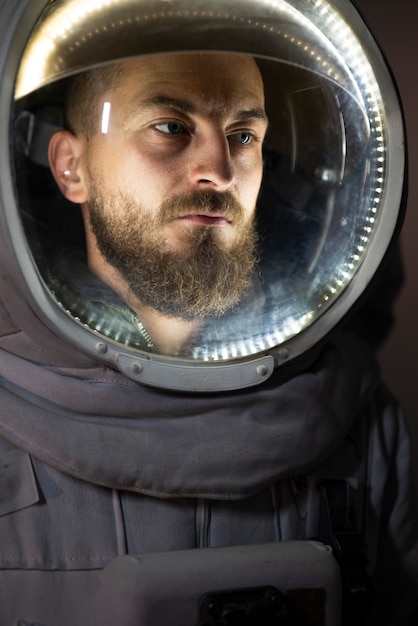 Portrait of a male astronaut fully equipped with helmet