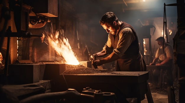 Portrait of male blacksmith during medieval times