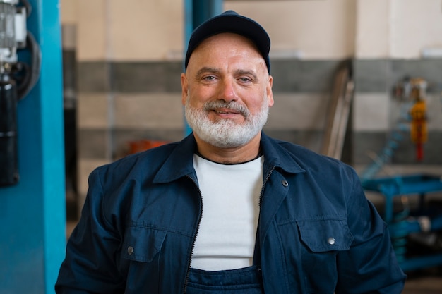 Portrait of male car mechanic in the car repair shop