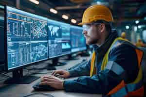 Free photo portrait of male engineer working in the field for engineers day celebration