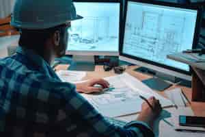 Free photo portrait of male engineer working in the field for engineers day celebration