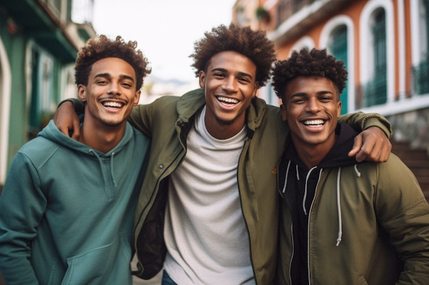 Portrait of male friends sharing an affectionate moment of friendship