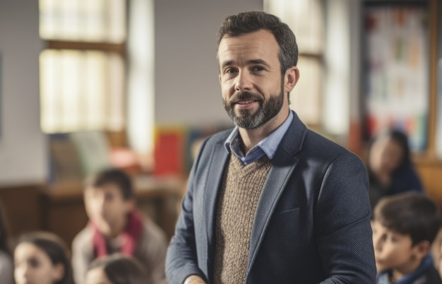 Portrait of male professor teaching in school