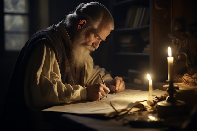 Portrait of male scribe during medieval times