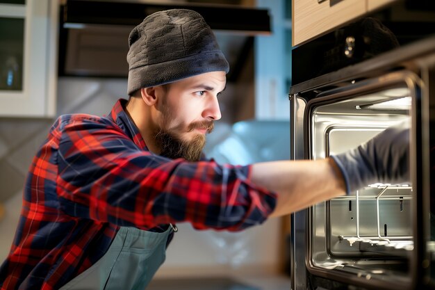 Portrait of man doing household chores and participating in the cleaning of the home