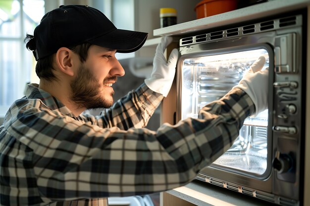 Portrait of man doing household chores and participating in the cleaning of the home