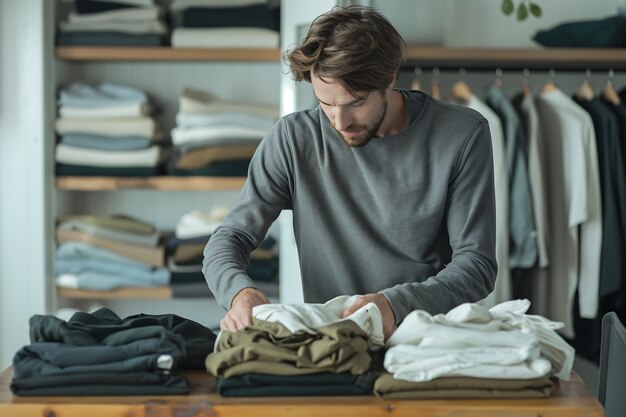 Portrait of man doing household chores and participating in the cleaning of the home