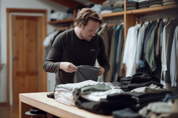 Portrait of man doing household chores and participating in the cleaning of the home