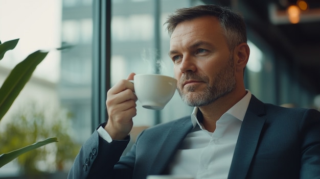 Portrait of man drinking tea