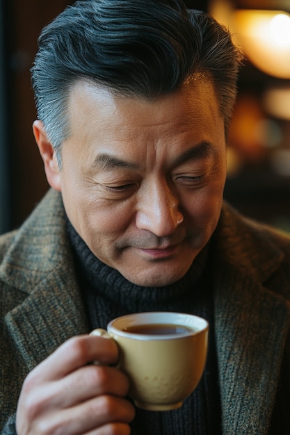 Portrait of man drinking tea