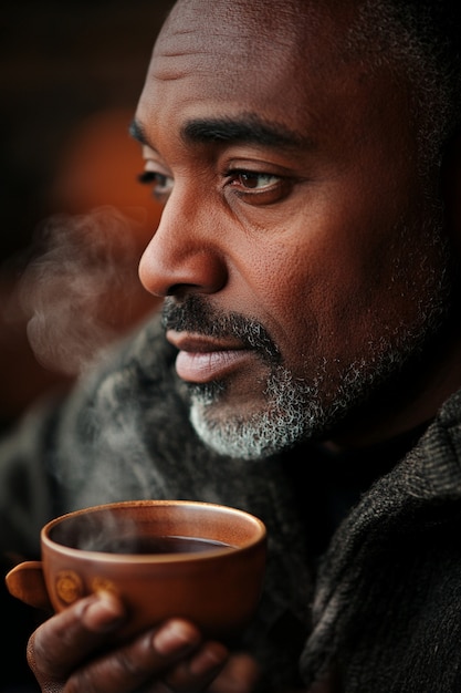 Portrait of man drinking tea