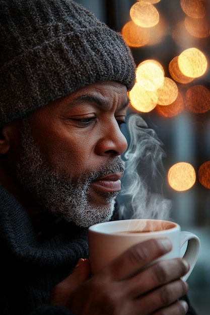 Portrait of man drinking tea