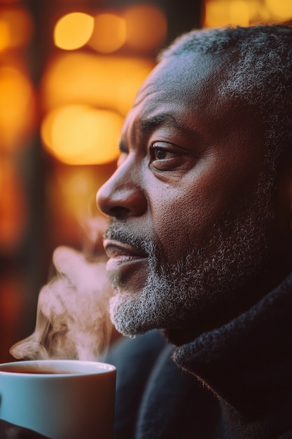 Portrait of man drinking tea