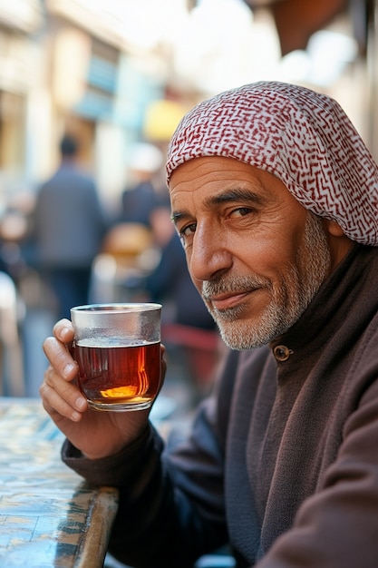 Free photo portrait of man drinking tea