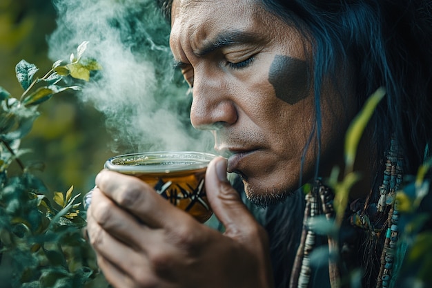 Free photo portrait of man drinking tea