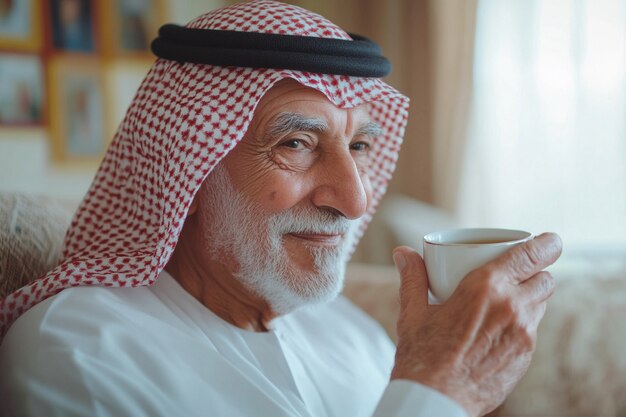 Free photo portrait of man drinking tea