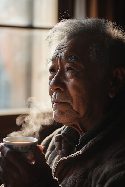 Portrait of man drinking tea