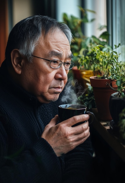 Portrait of man drinking tea