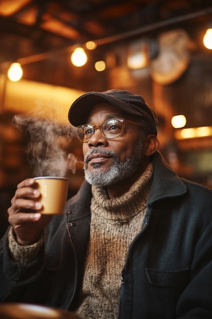 Portrait of man drinking tea