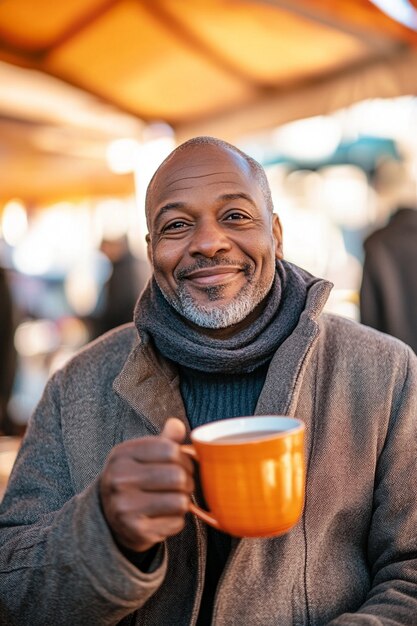 Portrait of man drinking tea