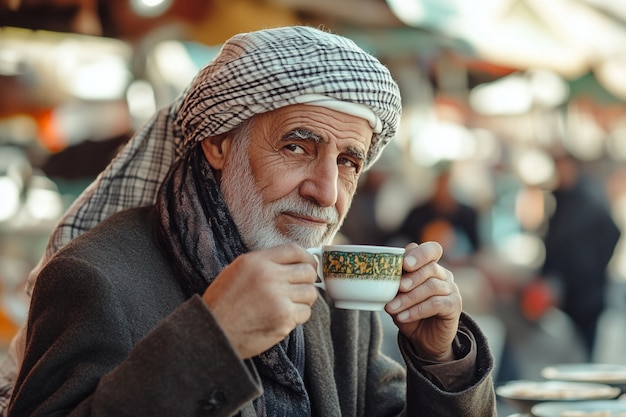 Free photo portrait of man drinking tea