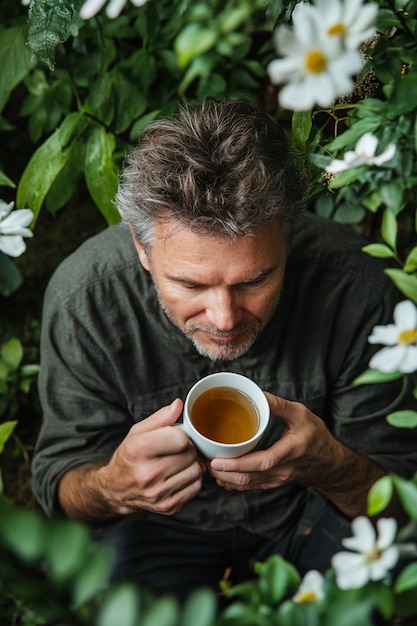 Free photo portrait of man drinking tea