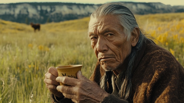 Free photo portrait of man drinking tea