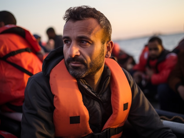 Free photo portrait of man during migration crisis