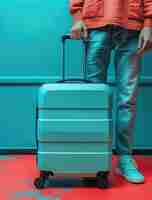 Free photo portrait of man during vacation with luggage