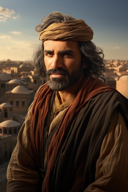 Free photo portrait of man from ancient baghdad inspired by video games