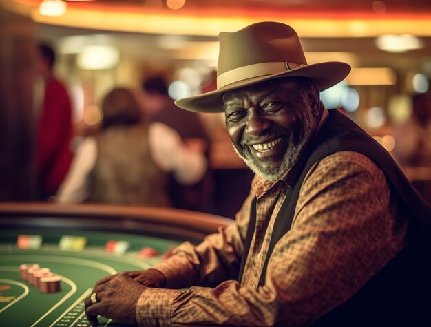 Portrait of man gambling at a casino