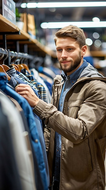 Portrait of man going out shopping for various consumer goods