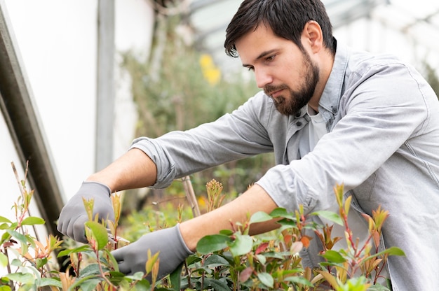 Portrait man growing plants