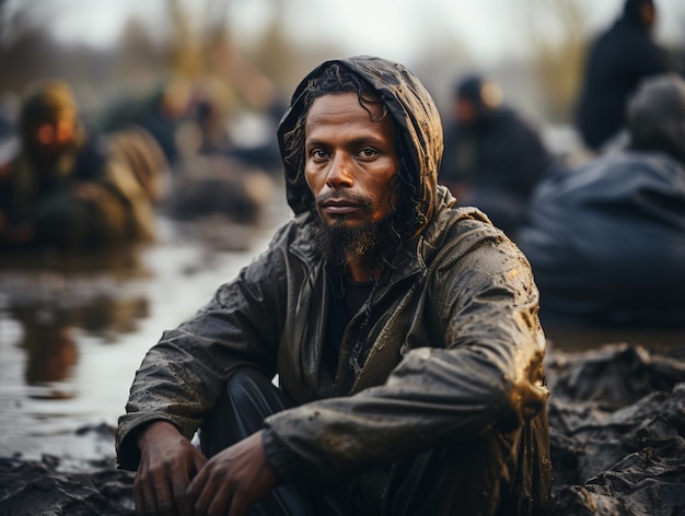 Portrait of man during migration crisis