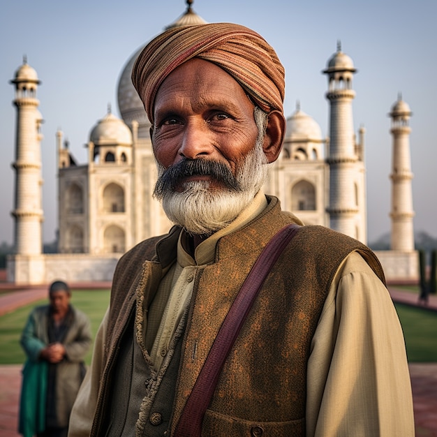 Free Photo portrait of man near taj mahal