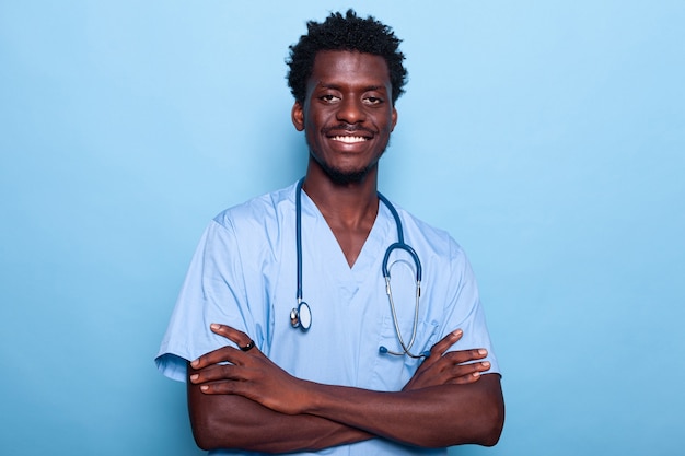 Portrait of man nurse wearing uniform and stethoscope