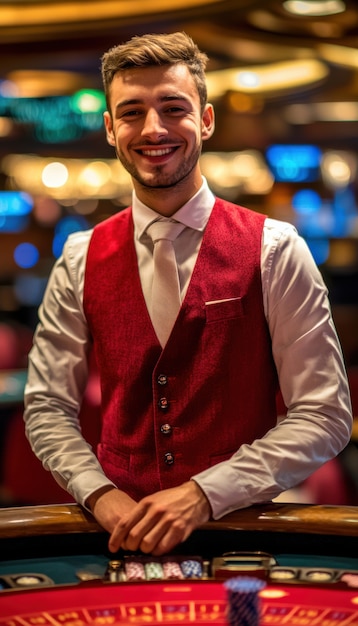 Free photo portrait of man playing poker in casino