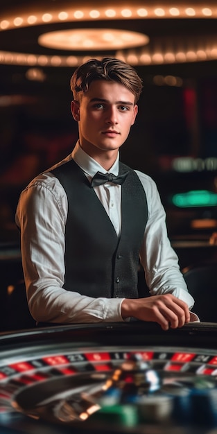 Portrait of man playing poker in casino