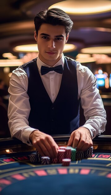 Portrait of man playing poker in casino