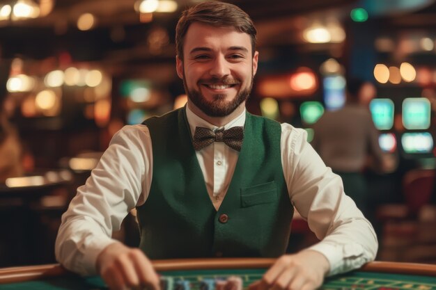 Portrait of man playing poker in casino