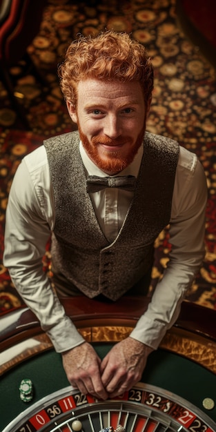 Free photo portrait of man playing poker in casino