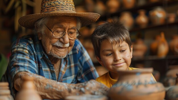 Portrait of man in a pottery studio working on stoneware