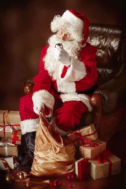 Free Photo portrait of man in santa claus costume