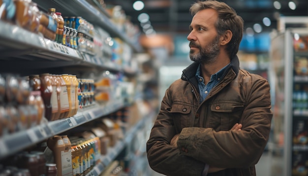 Portrait of man shopping and buying consumer goods