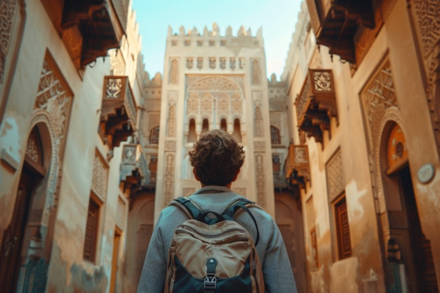 Free photo portrait of man visiting the luxurious city of dubai