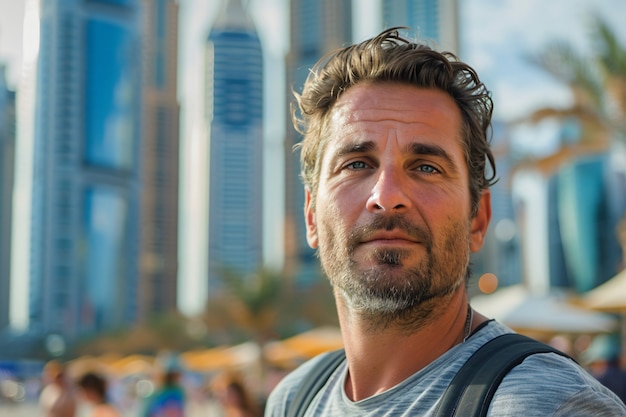 Portrait of man visiting the luxurious city of dubai