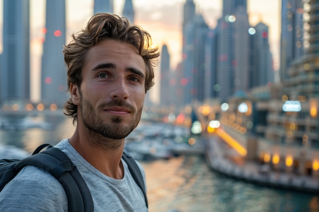 Portrait of man visiting the luxurious city of dubai