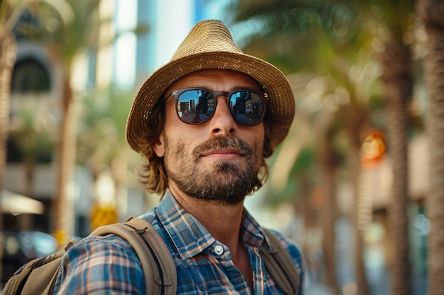 Free photo portrait of man visiting the luxurious city of dubai