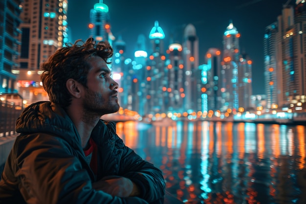 Portrait of man visiting the luxurious city of dubai