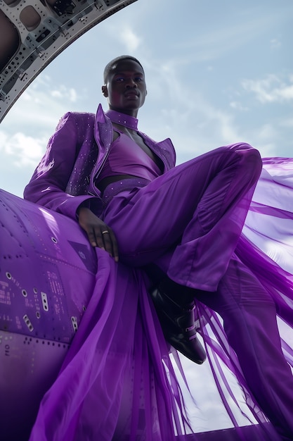 Free photo portrait of man wearing lavender colored fashion garments for color of the year